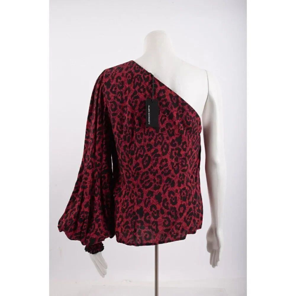 Allen Schwartz Womens One Shoulder Blouse Brooke M Red Black Animal Print Nwt — image 5 of 6